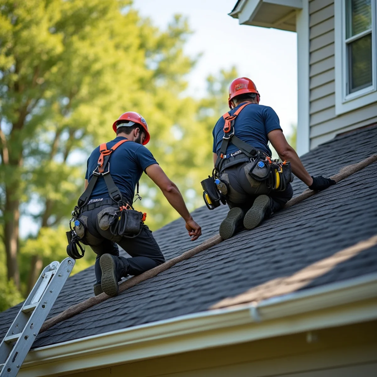 Roofing contractor crew installing asphalt shingle roof on Little Rock AR residential home